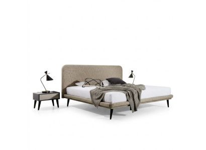 Edle Schlafzimmer Möbel Braunes Textil Bett Designer Holz 2x Nachttische