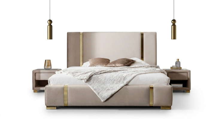 Komplette Schlafzimmer Garnitur Edelstahl Doppelbett Polster Nachttische