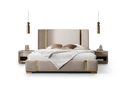 Komplette Schlafzimmer Garnitur Edelstahl Doppelbett Polster Nachttische