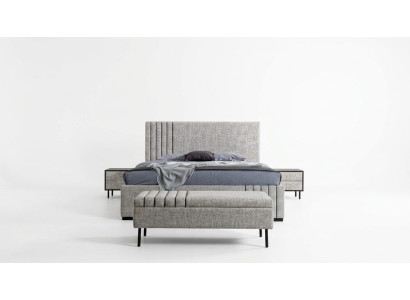 Hellgraue Schlafzimmer Möbel Designer Textilbett 2x Nachttische Bank