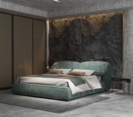 Grünes Schlafzimmer Bett Designer Doppelbett Luxus Material Holzgestell