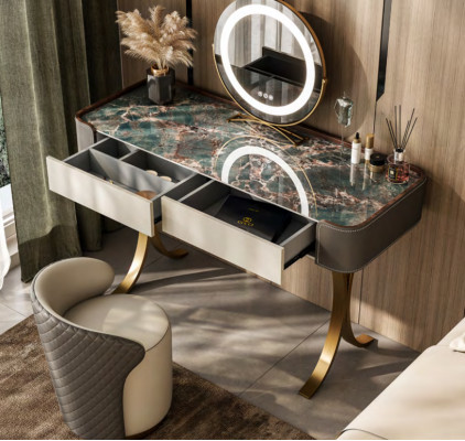 Beiger Schminktisch Designer Frisiertische Luxus Schubladen Holz Möbel