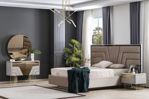 Modern Schlafzimmer Set Luxus Bett 2x Nachttische Kleiderschrank 6tlg.