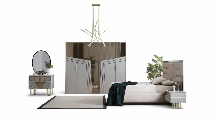 Modern Schlafzimmer Set Luxus Bett 2x Nachttische Kleiderschrank 6tlg.