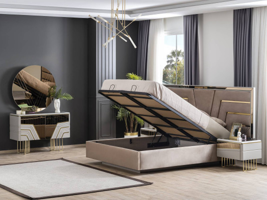 Schlafzimmer Set Bett 2x Nachttische Kommode Spiegel Luxus Set 5tlg