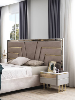 Schlafzimmer Set Bett 2x Nachttische Kommode Spiegel Luxus Set 5tlg