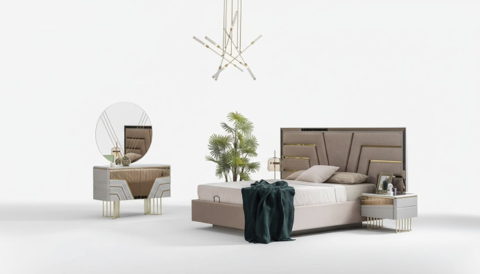 Schlafzimmer Set Bett 2x Nachttische Kommode Spiegel Luxus Set 5tlg