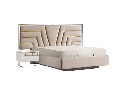 Beiges Schlafzimmer Doppelbett Stabiles Holzgestell Designer Polster Bett
