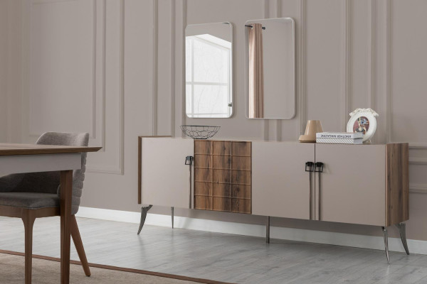 Edle Esszimmergruppe Luxus Esszimmer Set Designer Tisch Spiegel Stühle