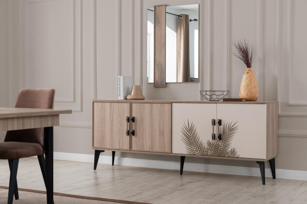 Braune Esszimmer Garnitur Luxus Esstisch 4x Stühle Sideboard Spiegel