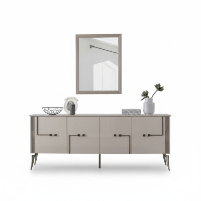 Moderner Esszimmer Set Designer Sideboard 4-türig Luxus Spiegel 2tlg