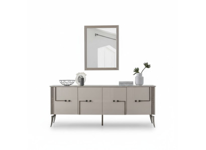 Moderner Esszimmer Set Designer Sideboard 4-türig Luxus Spiegel 2tlg
