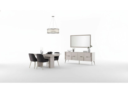 Altweiße Esszimmer Garnitur Großer Esstisch 4x Textil Stühle Sideboard
