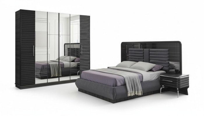 Polsterbett Holz Nachttische Kleiderschrank Designer Schlafzimmer Set