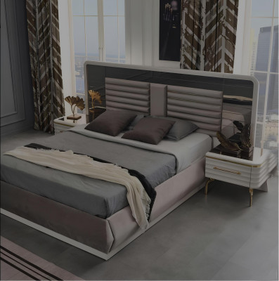 Modernes Doppelbett 2x Nachttische Kleiderschrank Schlafzimmer Set 4tlg