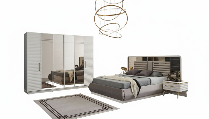 Modernes Doppelbett 2x Nachttische Kleiderschrank Schlafzimmer Set 4tlg