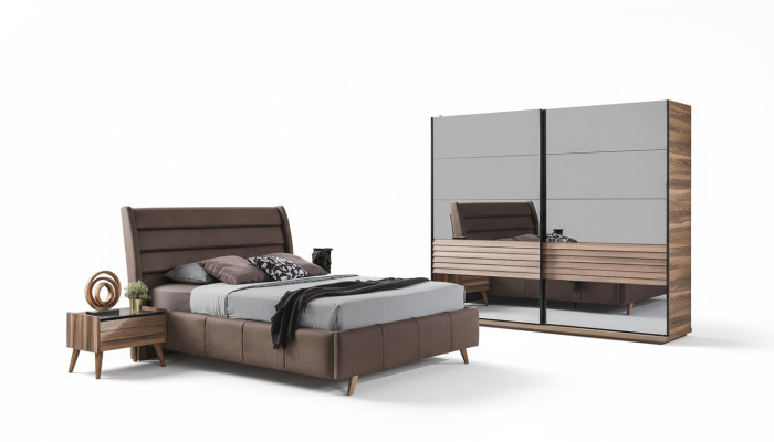 Moderne Schlafzimmer Möbel Polster Doppelbett Holz Nachttische Schrank