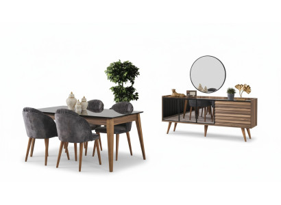 Komplette Braune Esszimmer Garnitur Esstisch 4x Stühle Sideboard 7tlg