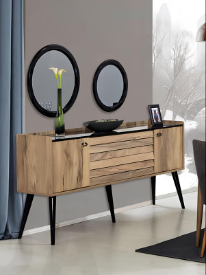 Schwarz-Braunes Esszimmer Set Esstisch 4x Stühle Sideboard Spiegel 8tlg