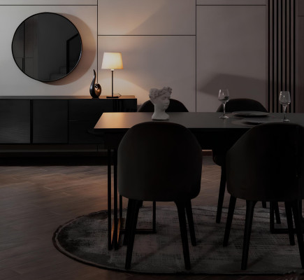 Schwarze Edle Esszimmer Holzmöbel Designer Esstisch Sideboard Stühle