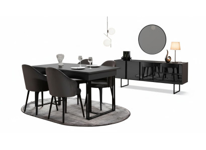 Schwarze Edle Esszimmer Holzmöbel Designer Esstisch Sideboard Stühle