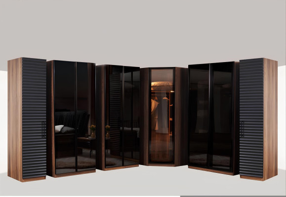 Braun-Schwarzes Schlafzimmer Set Komplette Garnitur Bett 2x Nachttische