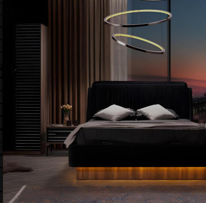 Braun-Schwarzes Schlafzimmer Set Komplette Garnitur Bett 2x Nachttische