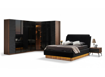 Braun-Schwarzes Schlafzimmer Set Komplette Garnitur Bett 2x Nachttische