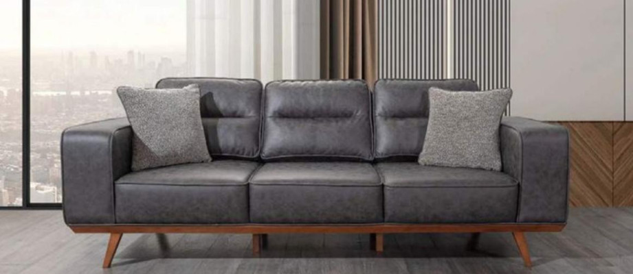 Graue Komplette Wohnzimmer Sofagarnitur 2x Dreisitzer Sessel 3tlg Set