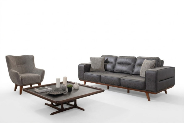 Graue Wohnzimmer Sofagarnitur Dreisitzer Sessel Luxus Polster Sitzer