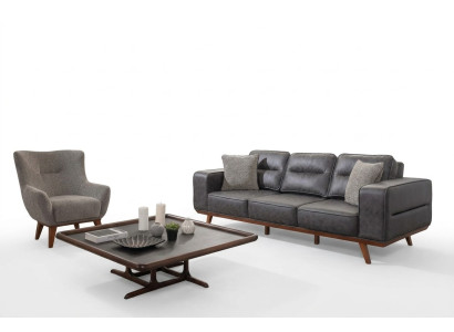 Graue Wohnzimmer Sofagarnitur Dreisitzer Sessel Luxus Polster Sitzer