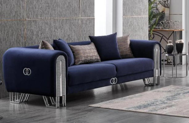 Samt Couch Silber Luxus Sofagarnitur 3+3 Sitzer Couchen Sofa 2tlg.
