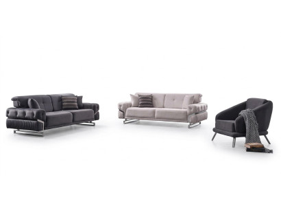 Graue Sofagarnitur Wohnzimmer Sofas Dreisitzer Sessel Komplettes Set 3tlg