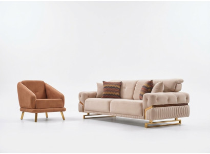 Wohnzimmer Couchgarnitur Sessel Dreistzer Komplettes Möbel Set Design 3+1