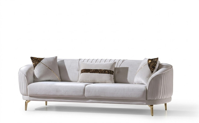 Weißer Edelstahl Dreisitzer Wohnzimmermöbel Polstersofas Luxus Möbel Sofa Samt