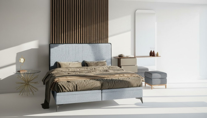 Bett Modern Doppelbett Designer Schlafzimmer Polster Stoff Möbel Betten