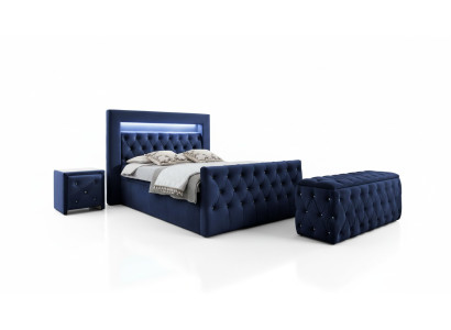 Dunkelblaue Chesterfield Schlafzimmer Möbel LED-Doppelbett Nachtkonsolen