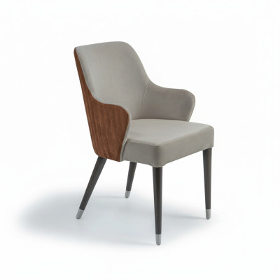 Luxus Stuhl mit Armlehnen Grau Polstersitz Modern Esszimmer Designer Möbel