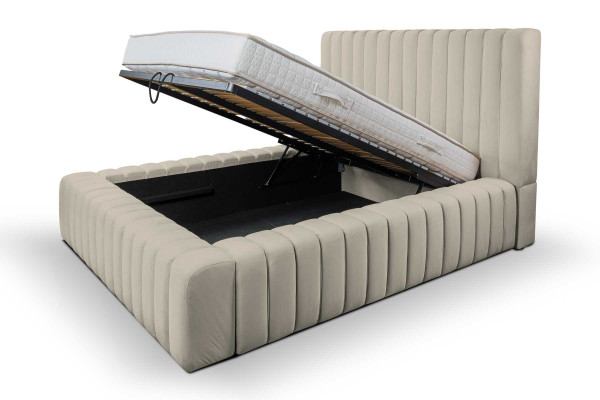 Luxus Schlafzimmer Bett Doppelbett Holz Polster Betten Bettrahmen beige