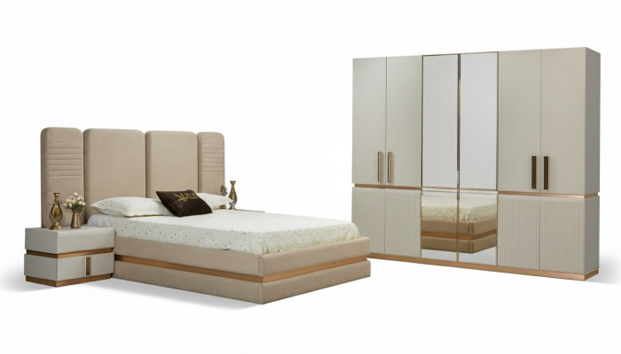 Modern Beige Schminktisch mit Spiegel Höhe 180 cm luxuriös Möbel neu