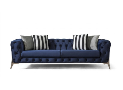 Chesterfield Sofa 3 Sitzer Blau Samt luxuriös Möbel für Wohnzimmer Sofas