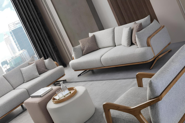 Möbel  Wohnzimmer Helles Farbe Set 2x 3-Sitzer Sofas und Sessel 3tlg.