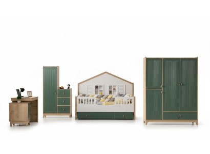 Kinderzimmer-Set Besteht aus Bett 2x Kleiderschrank und Schreibtisch