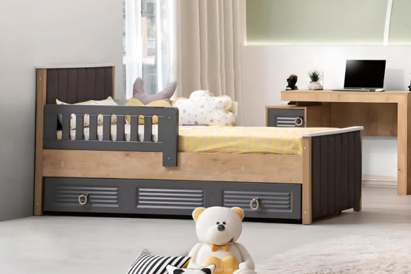 Komplette Kindermöbel Kinderbett Holz Möbel Set 4tlg Kinderzimmer Grau