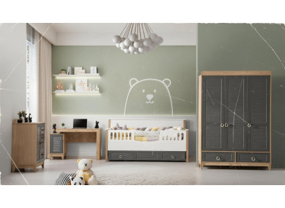 Luxuriös Kindermöbel Garnitur Kinderzimmer Kinderbett Grau Holz Set 4tlg
