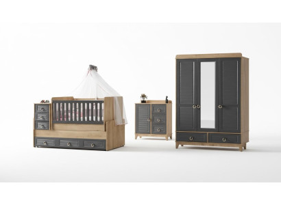 Stilvoll Kinderzimmermöbel Kinderzimmer Kinderbett Grau Holz Set 4tlg