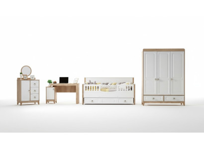 Kinderzimmer Set Bett Kleiderschrank Kommode Schreibtisch Weiß 4tlg