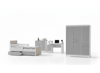 Kinderzimmer-Ensemble: Kommode, Kleiderschrank, Bett & Schreibtisch