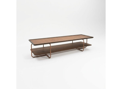 Brauner Wohnzimmer Holz Couchtisch Edelstahlfüße Eleganter Sofatisch