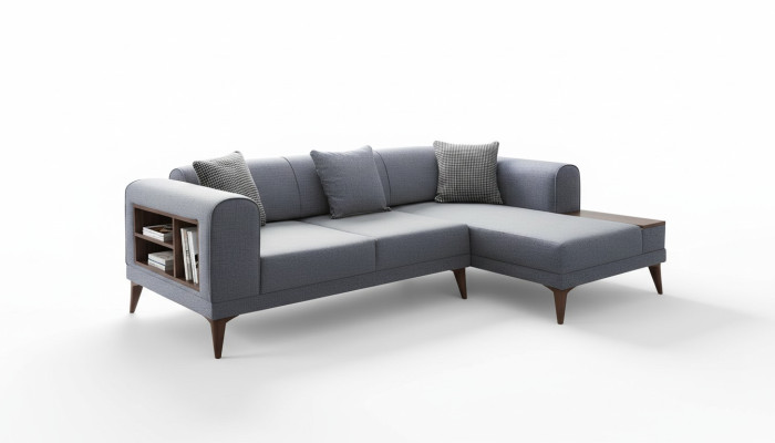 Graues Wohnzimmer L-Form Sofa Polster Ecksofa Designer Wohnzimmer Couch